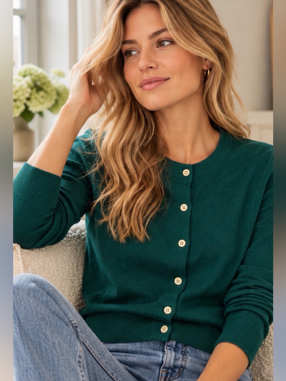 J.Crew Merino Wool Green Button Cardigan Sweater Size S
